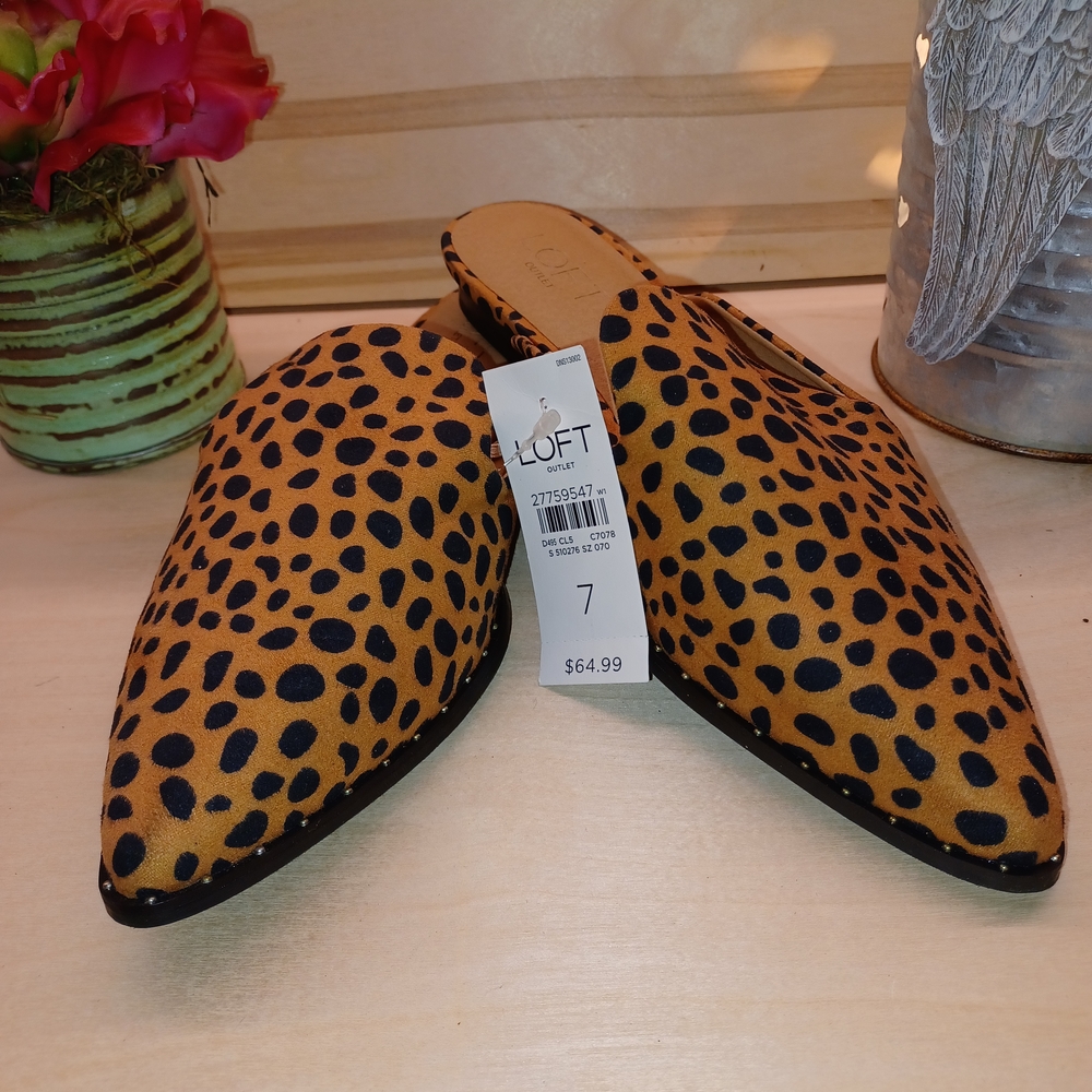 LOFT Tan and Black Mules Leopard Print